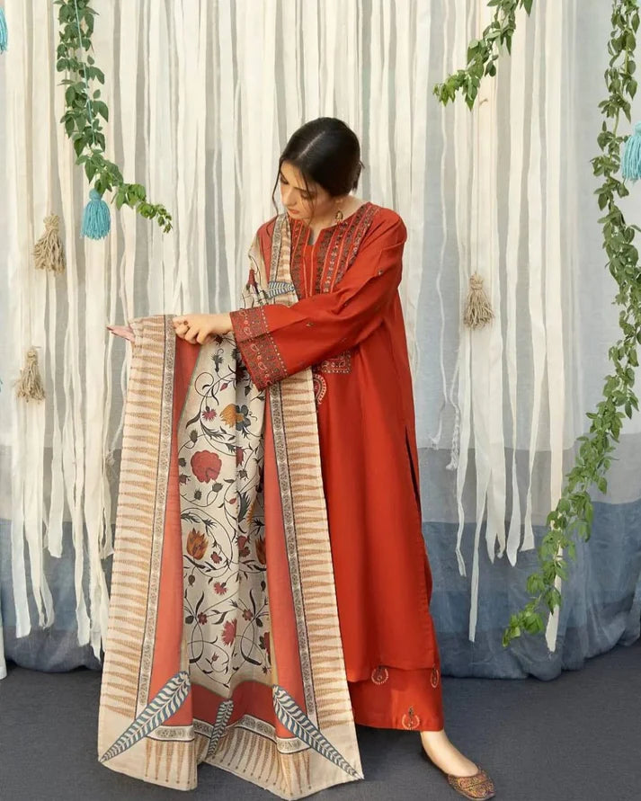 AYAT EMBROIDERED 3-PIECE WITH SHAWL Stitched Dress.