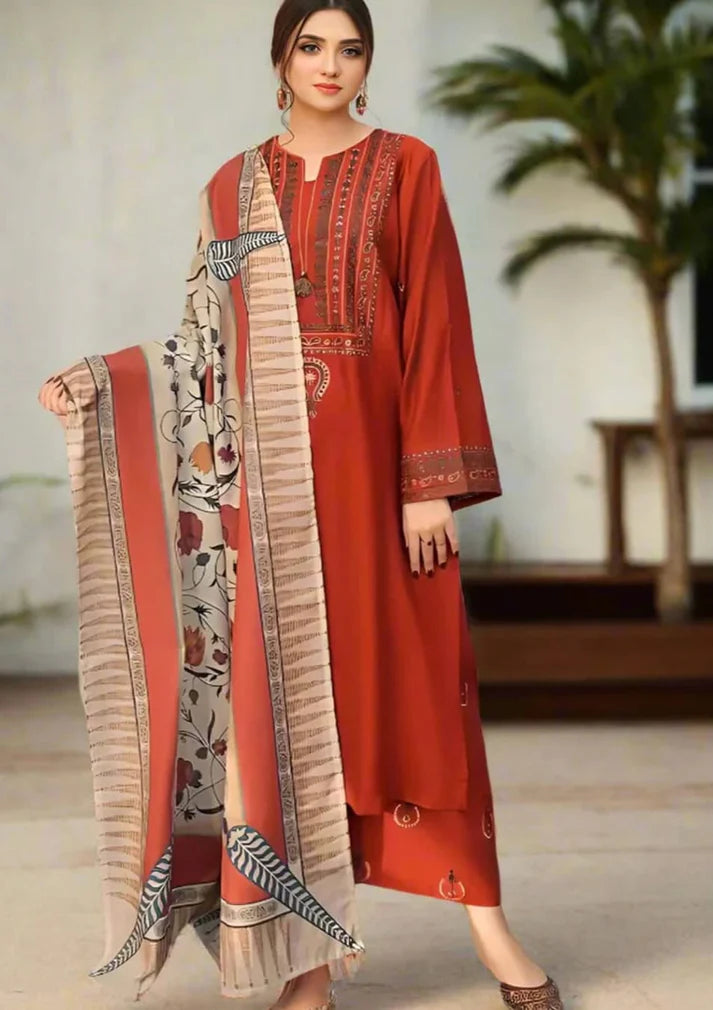 AYAT EMBROIDERED 3-PIECE WITH SHAWL Stitched Dress.