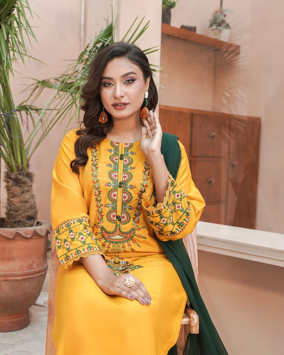 ZANI MUSTARD 3 PC STITCHED