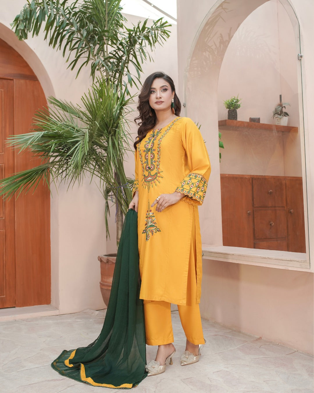 ZANI MUSTARD 3 PC STITCHED