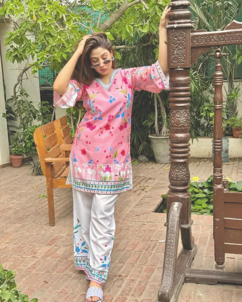 PINK FLORAL 2 PC STITCHED