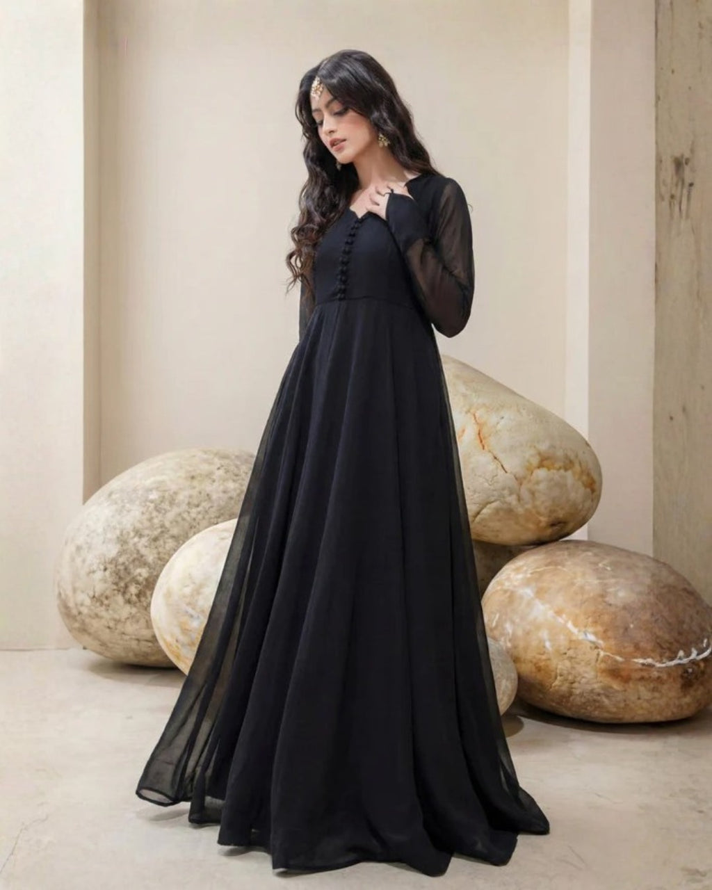JET BLACK FROCK 2 PC STITCHED