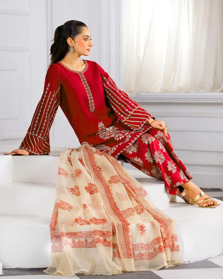 HEERAS - Vintage Ruby 3 PC STITCHED