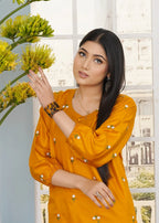 Petal Embroidered 2pcs - Mustard