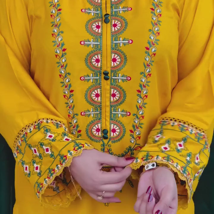 ZANI MUSTARD 3 PC STITCHED