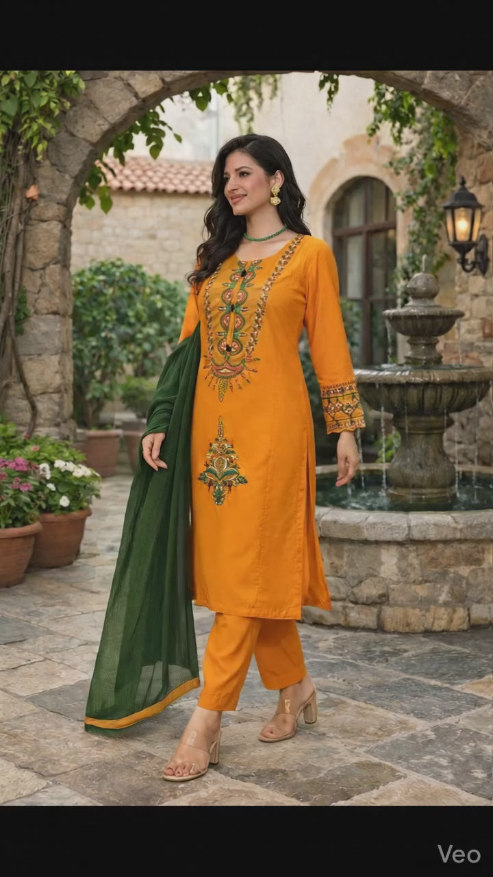 ZANI MUSTARD 3 PC STITCHED