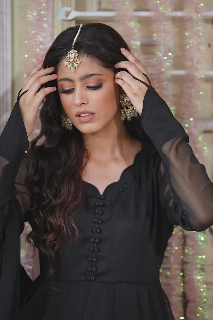 JET BLACK FROCK 2 PC STITCHED