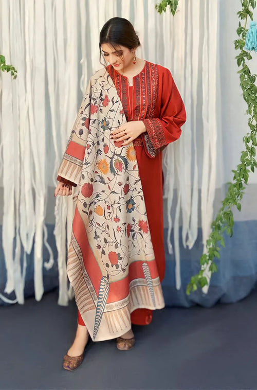 AYAT EMBROIDERED 3-PIECE WITH SHAWL Stitched Dress.